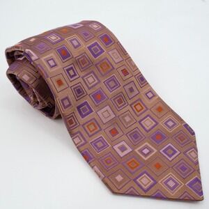 Ted Baker tie Purple Orange Squares Necktie 100% Silk Power Tie 4" Width‎ Preppy